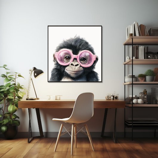 Kleine Gorilla mit rosa Brillenposter Poster