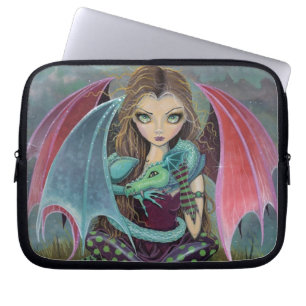 Kleine Gothic-Fee und Drachen Kunst Laptop-Hülle Laptopschutzhülle