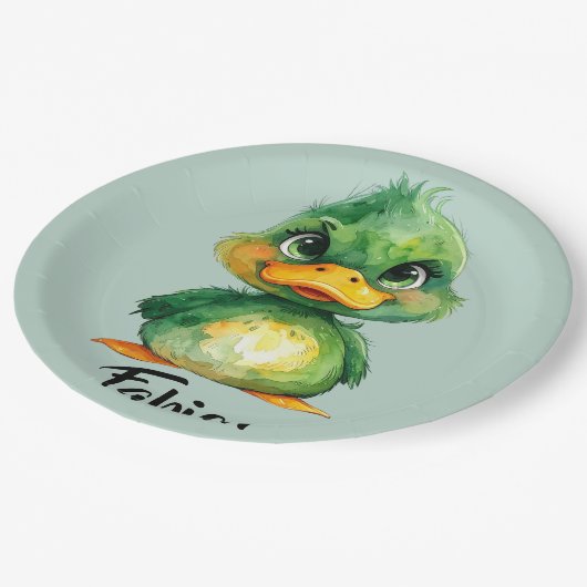 Kleine grüne Ente  Pappteller (Schrägansicht)