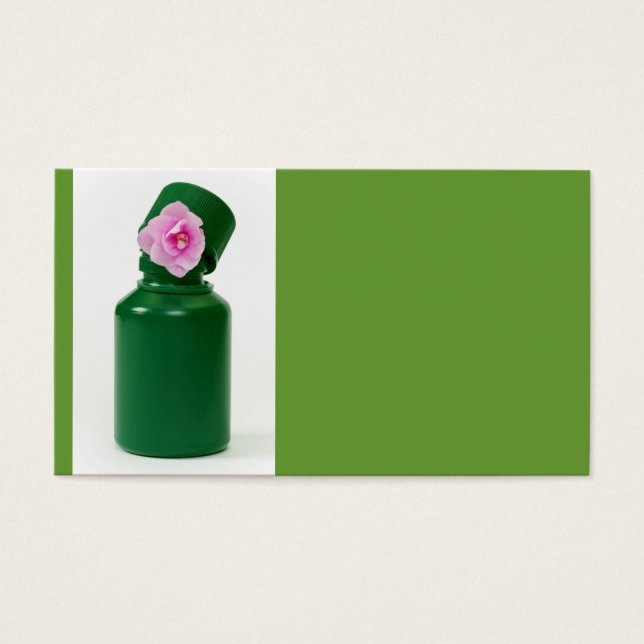 kleine grüne Flasche und rosa Blume (Vorderseite)