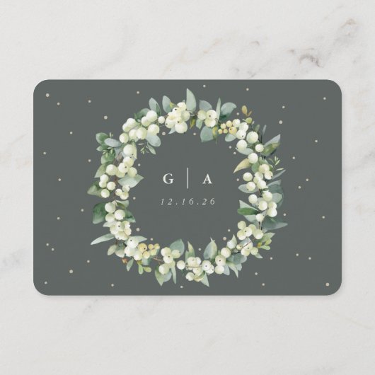 Kleine grüne Snowberry+Eukalyptus Hochzeitdetails Begleitkarte (Rückseite)