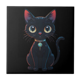 Kleine gruselige schwarze Katze Fliese