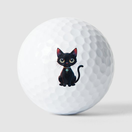 Kleine gruselige schwarze Katze Golfball (Vorderseite)