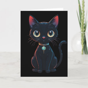 Kleine gruselige schwarze Katze Karte