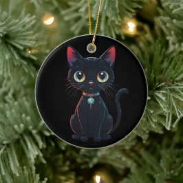 Kleine gruselige schwarze Katze Keramik Ornament