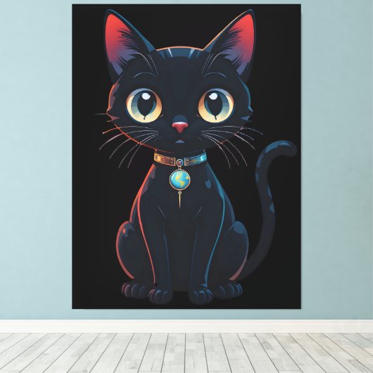 Kleine gruselige schwarze Katze Leinwanddruck (Insitu (Holzboden))