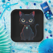 Kleine gruselige schwarze Katze Pappteller (Party)