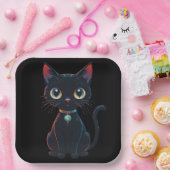 Kleine gruselige schwarze Katze Pappteller (Party)