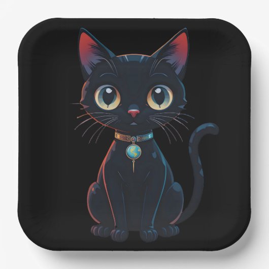 Kleine gruselige schwarze Katze Pappteller (Vorderseite)