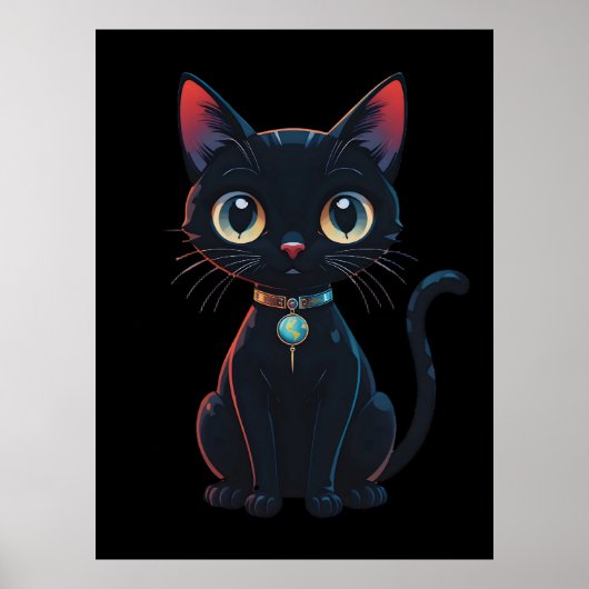 Kleine gruselige schwarze Katze Poster (Vorne)