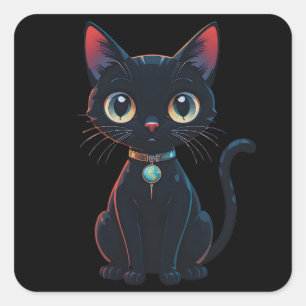 Kleine gruselige schwarze Katze Quadratischer Aufkleber