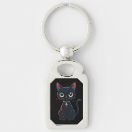 Kleine gruselige schwarze Katze Schlüsselanhänger