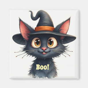 Kleine Halloween-Katze mit großen braunen Augen Magnet