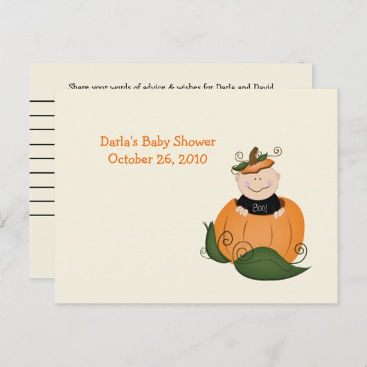 Kleine Halloween Pumpkin Baby Duschberatungskarten Hinweiskarte (Vorne/Hinten)