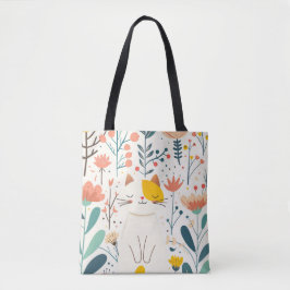 Kleine Happy Cat and Blume Illustration Tasche