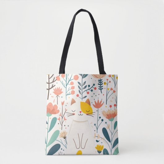 Kleine Happy Cat and Blume Illustration Tasche (Vorderseite)