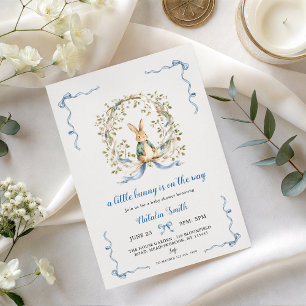 Kleine Häschen-Babyshower-Einladung   Blaues Band  Einladung