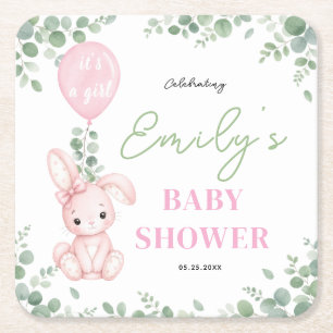 Kleine Häschen-Eukalyptus-Baby-Girl-Shower Rechteckiger Pappuntersetzer