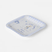 Kleine Hasen Gingham Blau Baby Shower Pappteller (Gewinkelt)