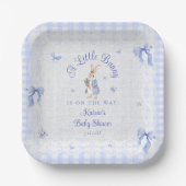 Kleine Hasen Gingham Blau Baby Shower Pappteller (Vorderseite)