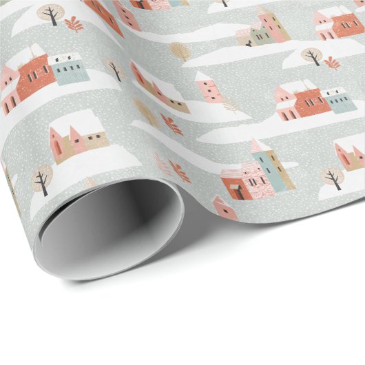 Kleine Häuser Snowy Village Niedlicher Weihnachtsu Geschenkpapier (Rolleneckpunkt)