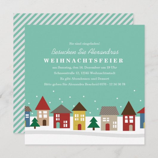 Kleine Häuser Winter-Einweihungsparty einladen Einladung (Vorne/Hinten)