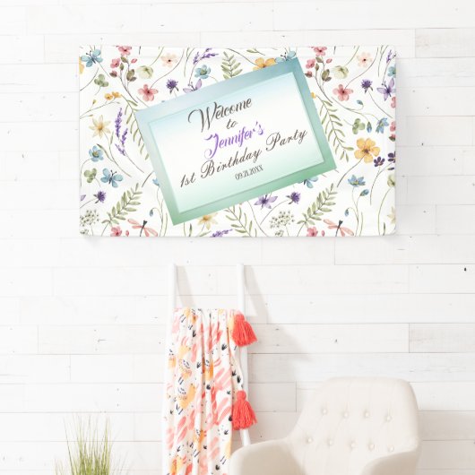 Kleine helle Wildblumen Wasserfarbe Geburtstag Banner (Insitu)