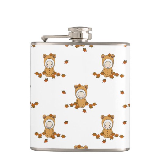 Kleine Herbstbabys in sinkenden Blätter Flachmann (Vorderseite)