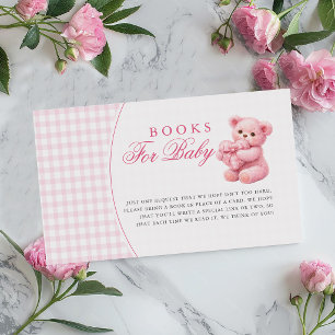Kleine Herz-Rosa-Gingham-Teddybär-Baby-Party Begleitkarte