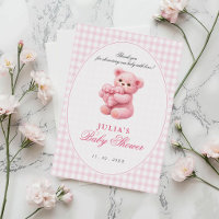 Kleine Herz-Rosa-Gingham-Teddybär-Baby-Party