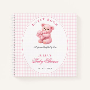Kleine Herz-Rosa-Gingham-Teddybär-Baby-Party Notizblock