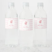 Kleine Herz-Rosa-Gingham-Teddybär-Baby-Party Wasserflaschenetikett (Flaschen)