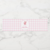 Kleine Herz-Rosa-Gingham-Teddybär-Baby-Party Wasserflaschenetikett (Einzelnes Label)