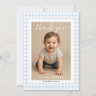 Kleine Herzen Blau Gingham Teddy Bär Baby Shower Mitteilungskarte