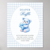Kleine Herzen Blau Gingham Teddy Bär Baby Shower Poster (Vorne)