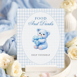 Kleine Herzen Blau Gingham Teddy Bär Baby Shower Poster