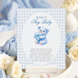 Kleine Herzen Blau Gingham Teddy Bär Baby Shower Poster