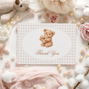 Kleine Herzen braun Gingham Teddy Bär Baby Shower Einladung
