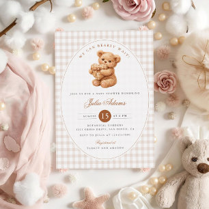Kleine Herzen braun Gingham Teddybär Baby Shower Einladung