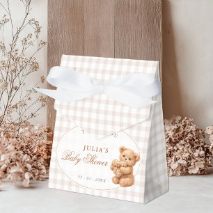 Kleine Herzen braun Gingham Teddybär Baby Shower Geschenkschachtel