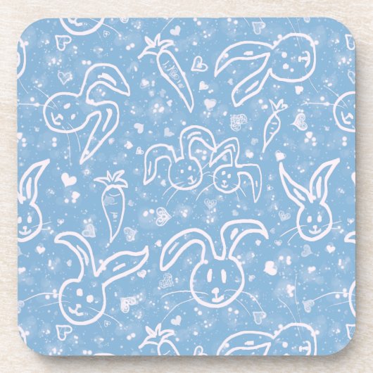 Kleine Herzen und Bunnies - transparentes Muster. Getränkeuntersetzer (Vorderseite)