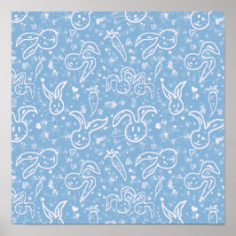 Kleine Herzen und Bunnies - transparentes Muster. Poster