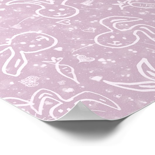 Kleine Herzen und Bunnies - transparentes Muster. Poster (Ecke)