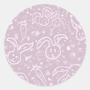 Kleine Herzen und Bunnies - transparentes Muster. Runder Aufkleber