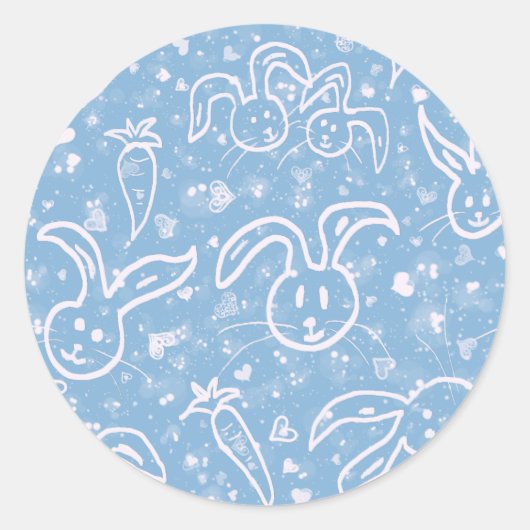Kleine Herzen und Bunnies - transparentes Muster. Runder Aufkleber (Vorderseite)
