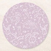 Kleine Herzen und Bunnies - transparentes Muster. Runder Pappuntersetzer (Vorderseite)