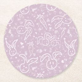 Kleine Herzen und Bunnies - transparentes Muster. Runder Pappuntersetzer