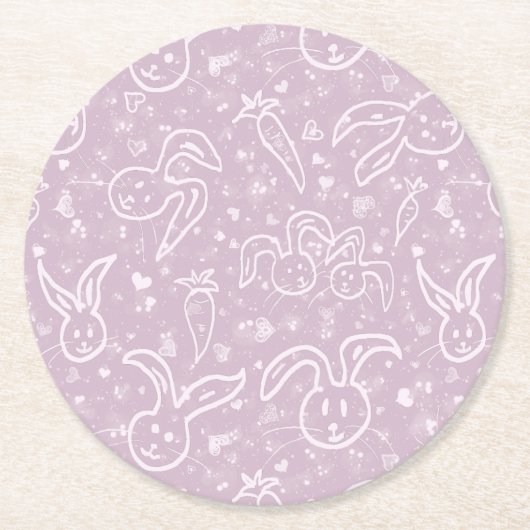 Kleine Herzen und Bunnies - transparentes Muster. Runder Pappuntersetzer (Vorderseite)