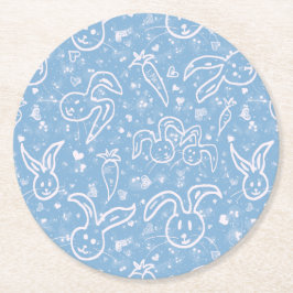 Kleine Herzen und Bunnies - transparentes Muster. Runder Pappuntersetzer