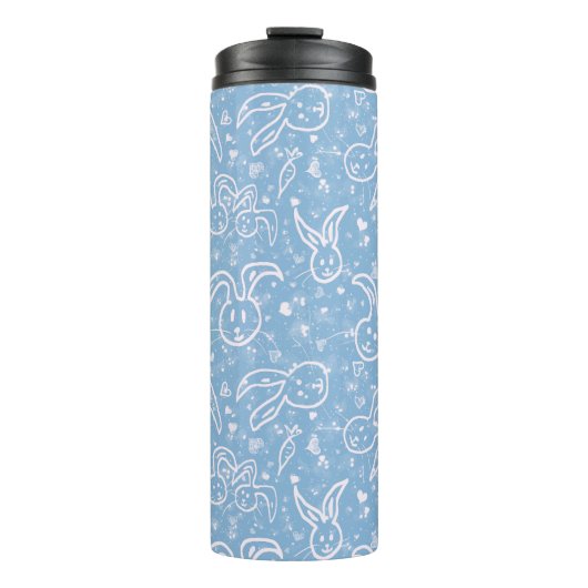 Kleine Herzen und Bunnies - transparentes Muster. Thermosbecher (Vorderseite)